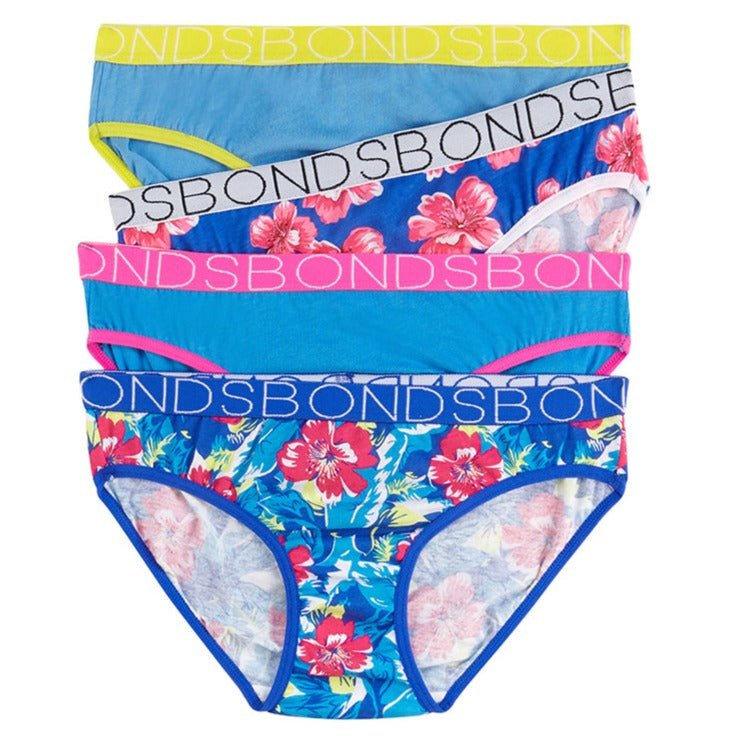 Bonds Girls 4 Pack Bikini Underwear - Blind Blossom Ponies (2-3