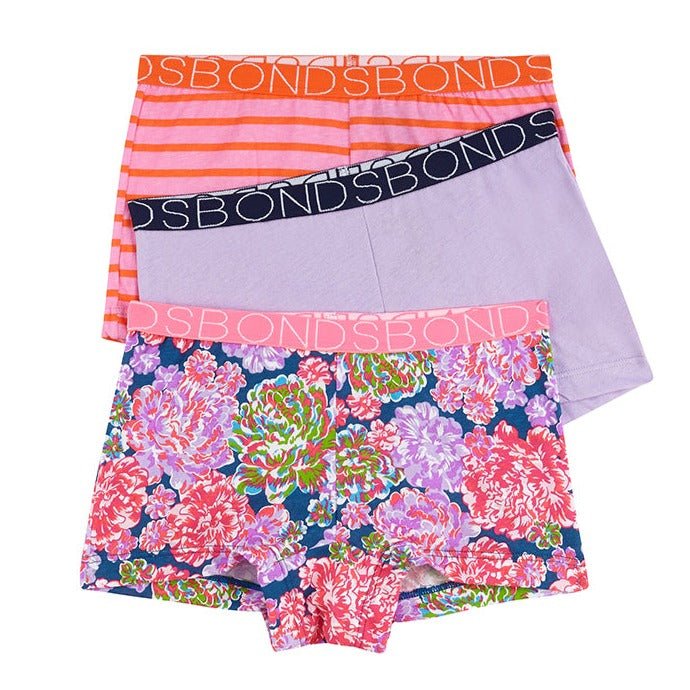 Bonds Girls Multi 3 Pack Shortie Underwear - Garden Florals (2-3