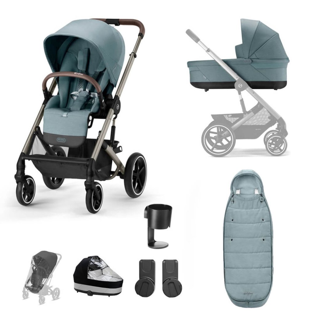 CYBEX BALIOS S Travel System Essential Bundle with Gold Footmuff Sky Bambinista