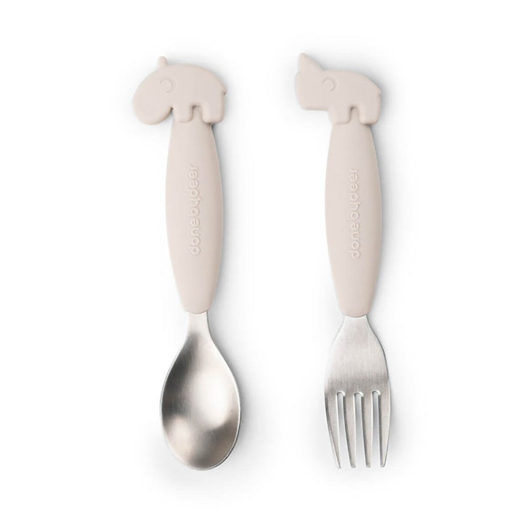 DONE BY DEER Easy-grip Spoon And Fork Set Deer Frie – Bambinista
