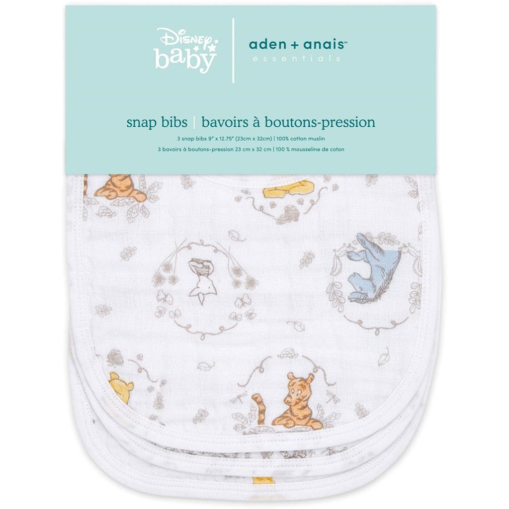 Bambinista - ADEN + ANAIS - Accessories - ADEN + ANAIS Essentials Cotton Muslin Snap Bibs - Winnie + Friends 3 - Pack