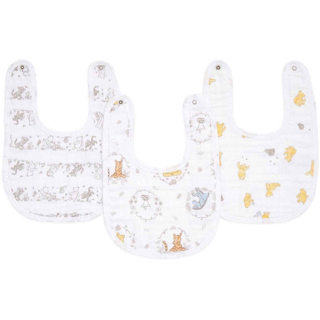 Bambinista - ADEN + ANAIS - Accessories - ADEN + ANAIS Essentials Cotton Muslin Snap Bibs - Winnie + Friends 3 - Pack