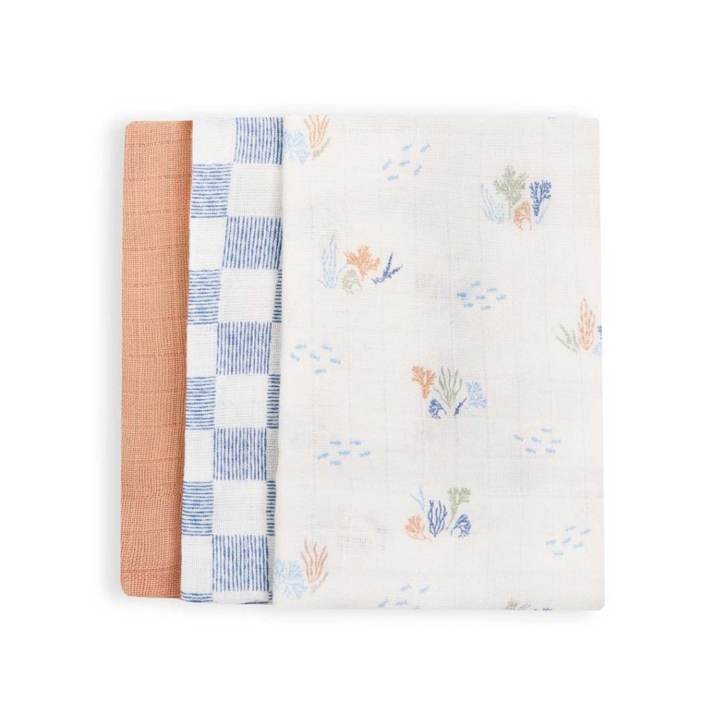 Bambinista - AVERY ROW - Blankets - AVERY ROW Organic Baby Muslin Squares Set of 3 - Coastline