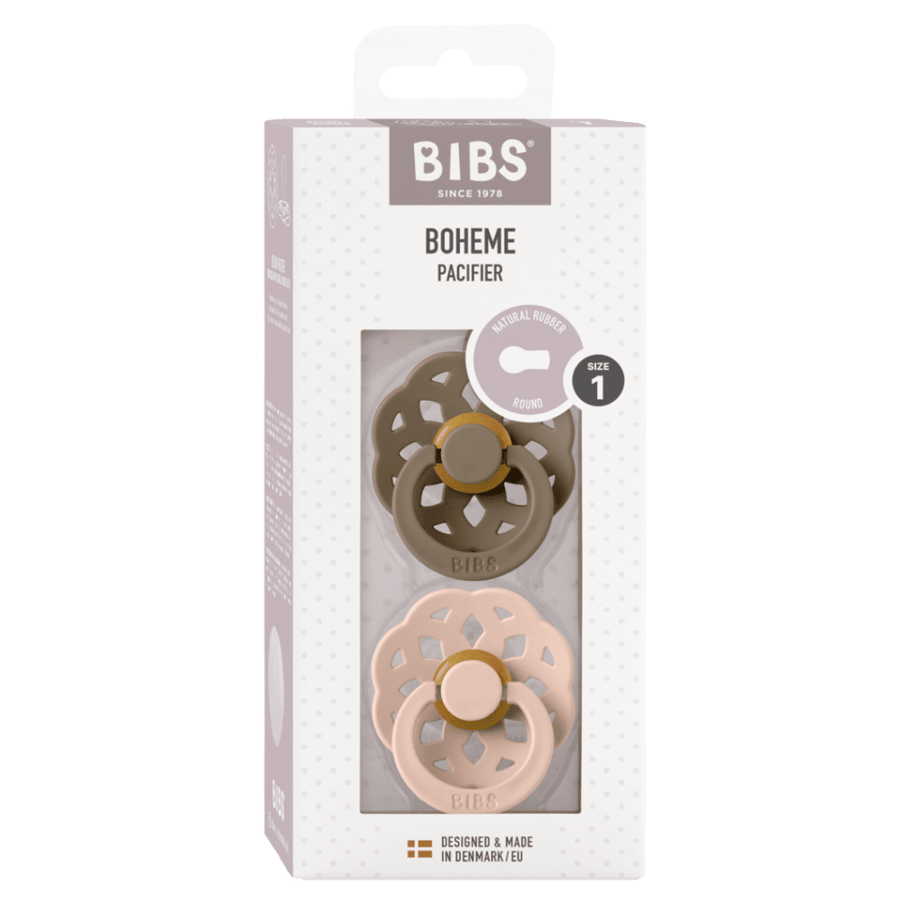 Bambinista - BIBS - Accessories - BIBS Boheme 2 Pack Latex Round Pacifier - Dark Oak / Blush