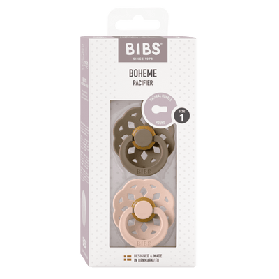 Bambinista - BIBS - Accessories - BIBS Boheme 2 Pack Latex Round Pacifier - Dark Oak / Blush