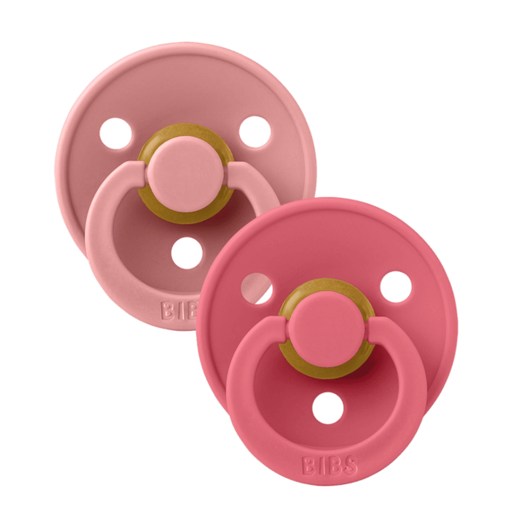 Bambinista - BIBS - Accessories - BIBS Colour 2 Pack Latex Round Pacifier - Dusty Pink / Coral