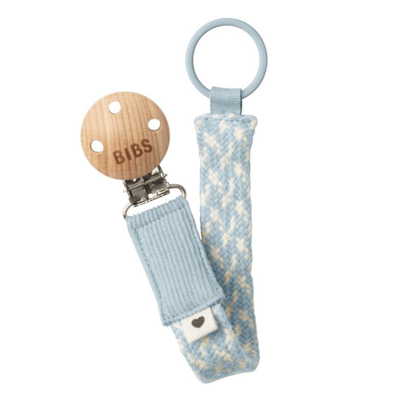 Bambinista - BIBS - Accessories - BIBS Pacifier Clip Braided - Baby Blue / Ivory