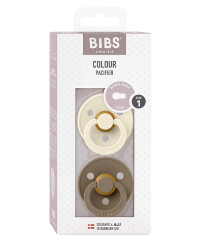 Bambinista-BIBS-Accessories-BIBS Pacifiers / Dummies Colour Round 2 Pack Ivory / Dark Oak - Natural Rubber Latex