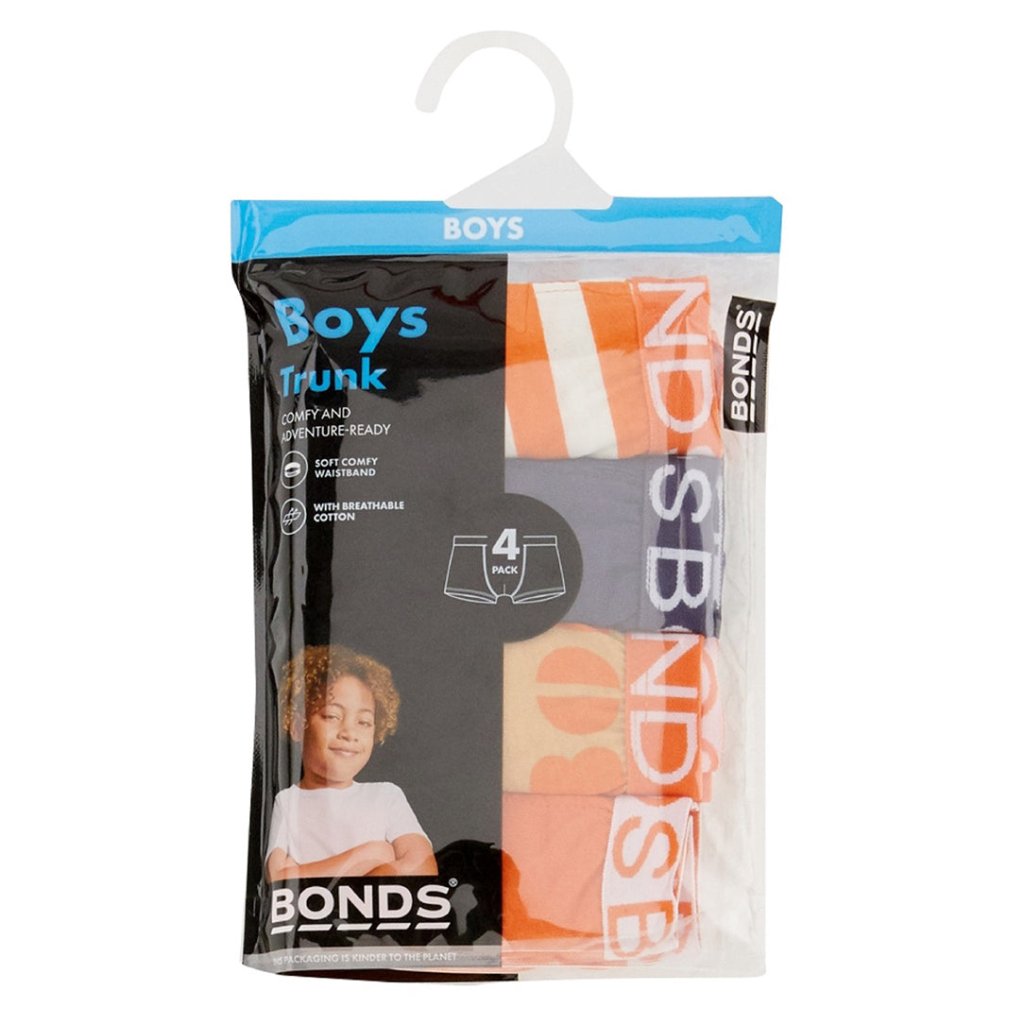 Bambinista - BONDS - Underwear - BONDS Boys 4 Pack Printed Trunk Underwear - Orange Stripe