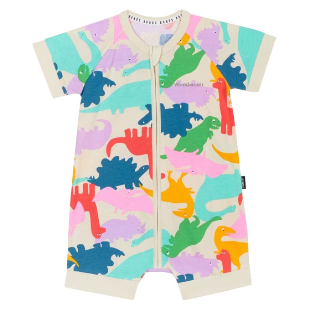 Bambinista - BONDS - Rompers - BONDS Shorty Zippy Romper - Dino Party / Sesame Seed