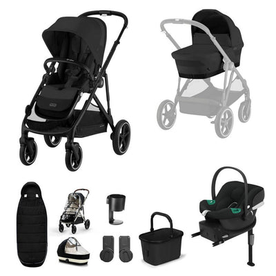 Bambinista - CYBEX - Travel - CYBEX Gazelle S Travel System Comfort Bundle With Gold Footmuff and ATON B2 - Moon Black