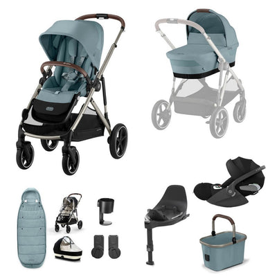 Bambinista - CYBEX - Travel - CYBEX Gazelle S Travel System Luxury Bundle With Gold Footmuff and CLOUD T - Sky Blue