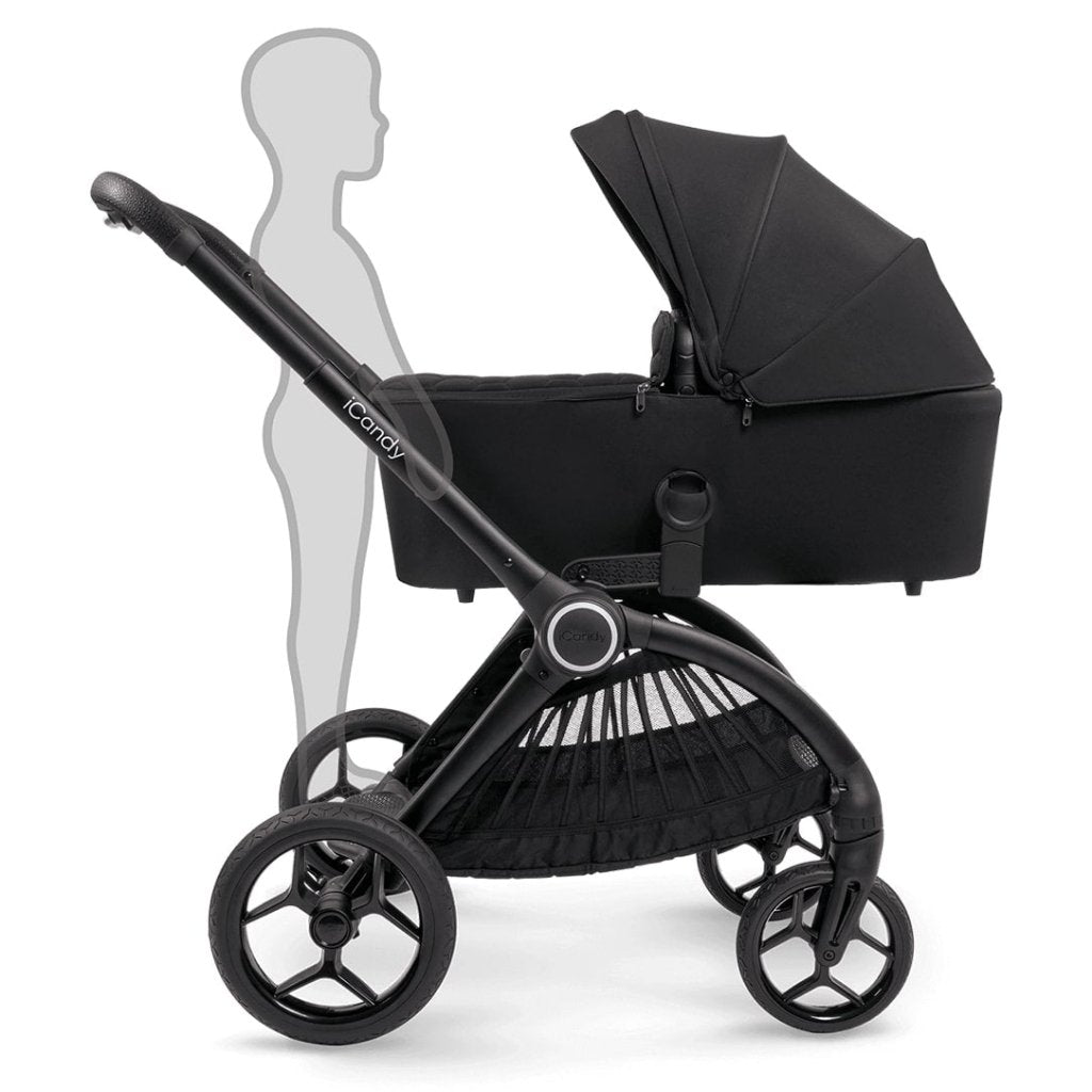 Bambinista-ICANDY-Travel-ICANDY Core Pushchair and Carrycot Complete Bundle with COCOON Car Seat & Base - Jet (Black edition)