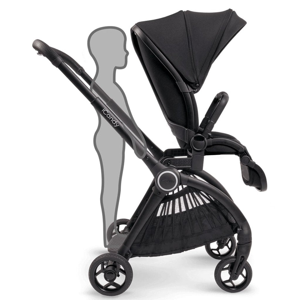 Bambinista-ICANDY-Travel-ICANDY Core Pushchair and Carrycot Complete Bundle with COCOON Car Seat & Base - Jet (Black edition)