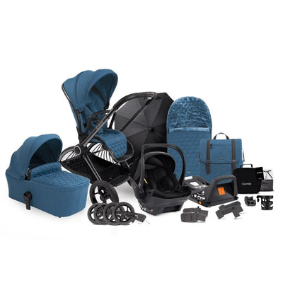 Bambinista-ICANDY-Travel-ICANDY Core Pushchair and Carrycot Complete Bundle with COCOON Car Seat & Base - Phantom (Atlantis Blue)