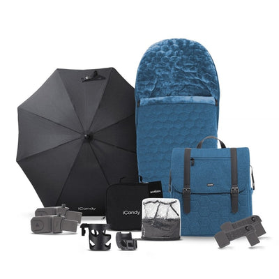 Bambinista-ICANDY-Travel-ICANDY Core Pushchair and Carrycot Complete Bundle with COCOON Car Seat & Base - Phantom (Atlantis Blue)