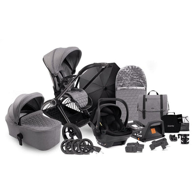 Bambinista-ICANDY-Travel-ICANDY Core Pushchair and Carrycot Complete Bundle with COCOON Car Seat & Base - Phantom (Light Grey)