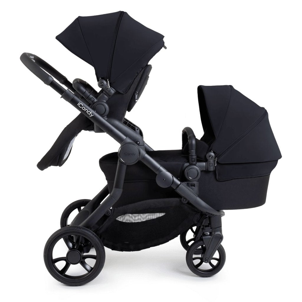 Bambinista-ICANDY-Travel-ICANDY Orange 4 Double Pushchair Bundle with Second Seat Fabric - Jet (Black Edition)