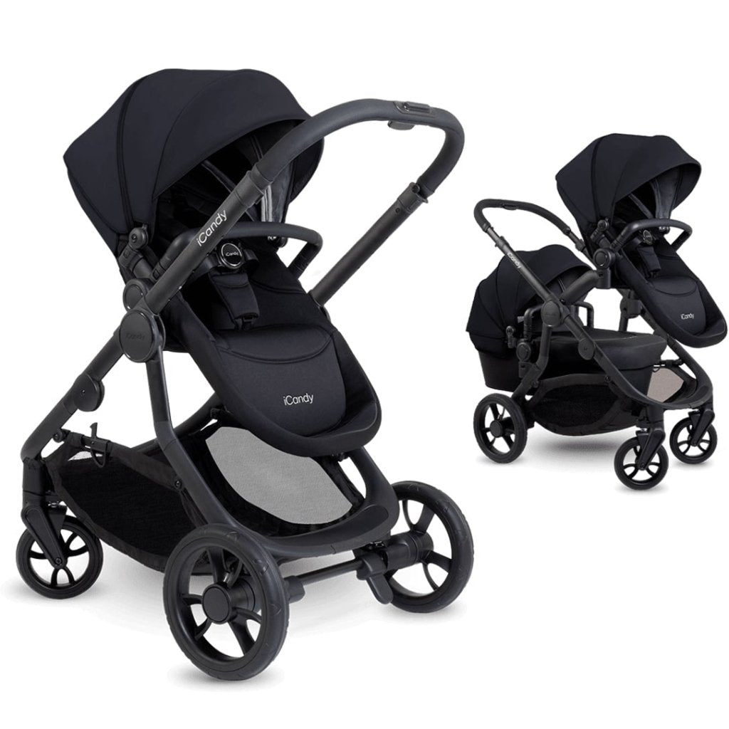 Bambinista-ICANDY-Travel-ICANDY Orange 4 Double Pushchair Bundle with Second Seat Fabric - Jet (Black Edition)