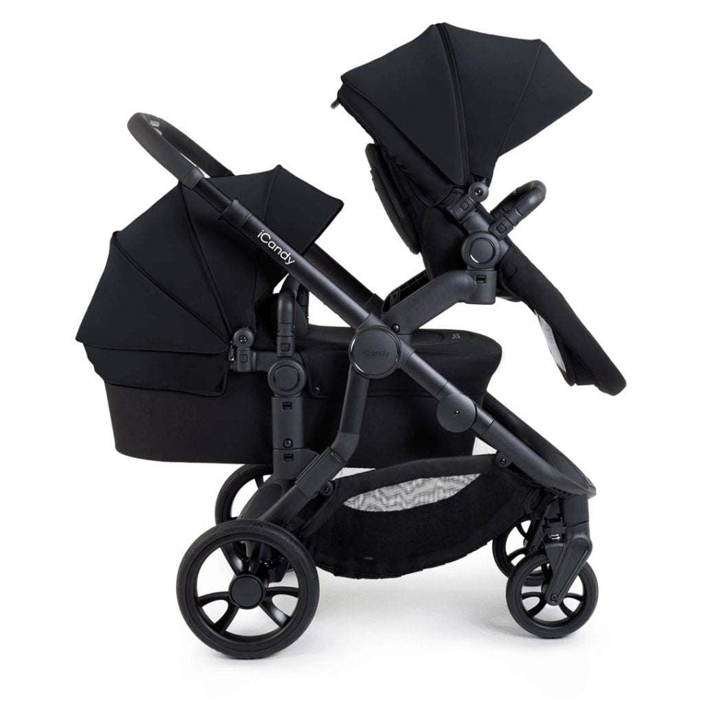 Bambinista-ICANDY-Travel-ICANDY Orange 4 Double Pushchair Bundle with Second Seat Fabric - Jet (Black Edition)