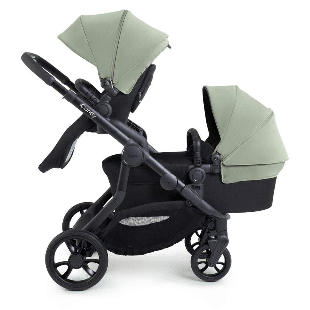 Bambinista-ICANDY-Travel-ICANDY Orange 4 Double Pushchair Bundle with Second Seat Fabric - Jet (Pistachio)