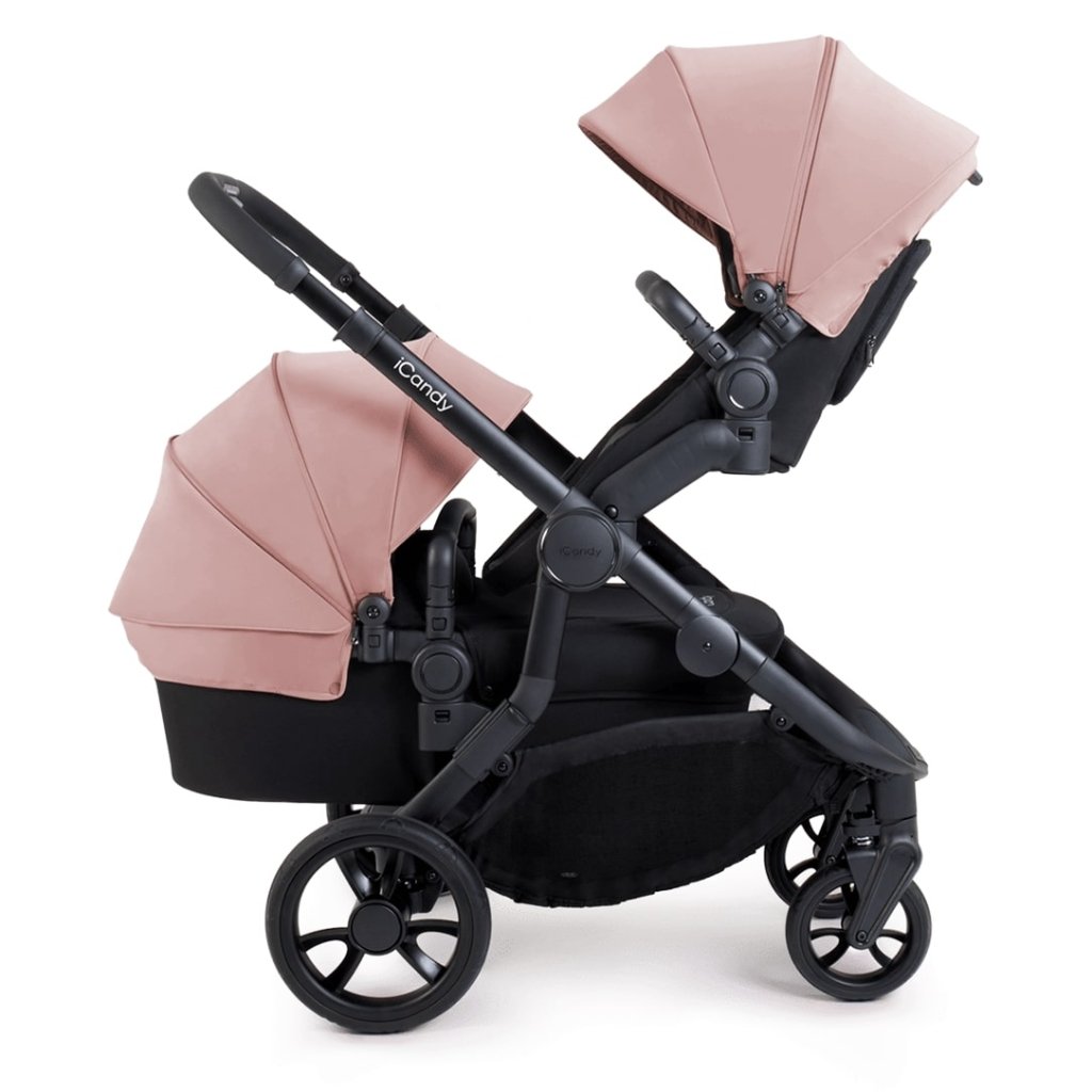 Bambinista-ICANDY-Travel-ICANDY Orange 4 Double Pushchair Bundle with Second Seat Fabric - Jet (Rose)