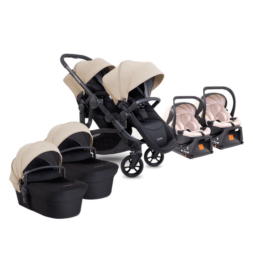 Bambinista-ICANDY-Travel-ICANDY Orange 4 Twin Travel system with COCOON car seat - Jet (Latte)