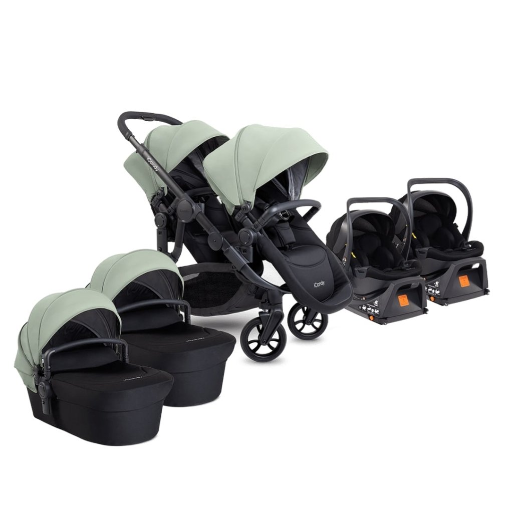 Bambinista-ICANDY-Travel-ICANDY Orange 4 Twin Travel system with COCOON car seat - Jet (Pistachio)