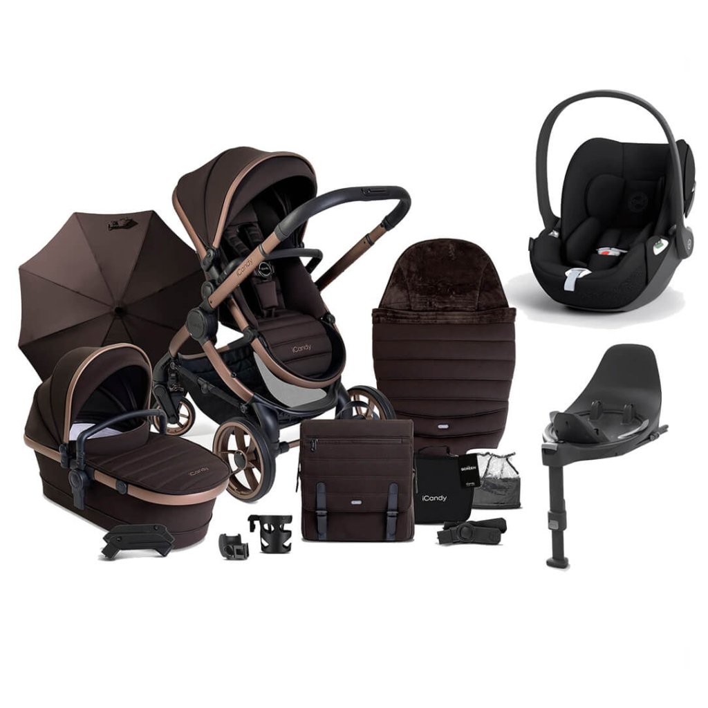 Bambinista - ICANDY - Travel Bundles - ICANDY Peach 7 Complete Travel System with Cybex Cloud T i - Size Plus - Pecan (Special Edition)