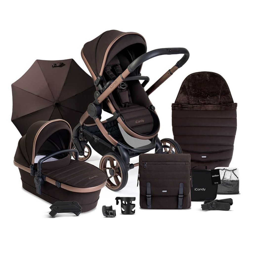 Bambinista - ICANDY - Travel Bundles - ICANDY Peach 7 Complete Travel System with Maxi Cosi Cabriofix Car Seat - Pecan (Special Edition)