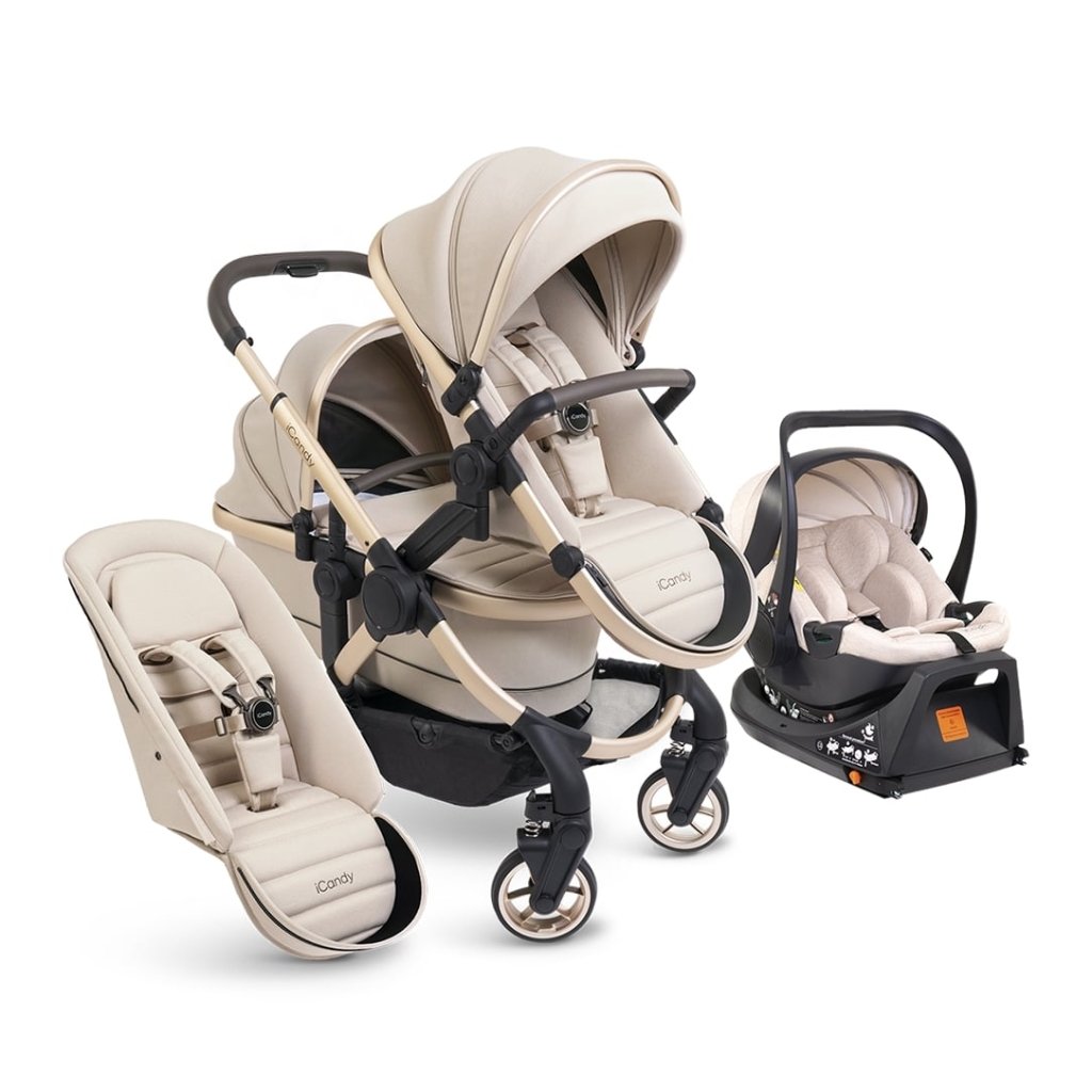 Bambinista - ICANDY - Travel - ICANDY Peach 7 Double Pushchair and Carrycot Combo Set - Biscotti