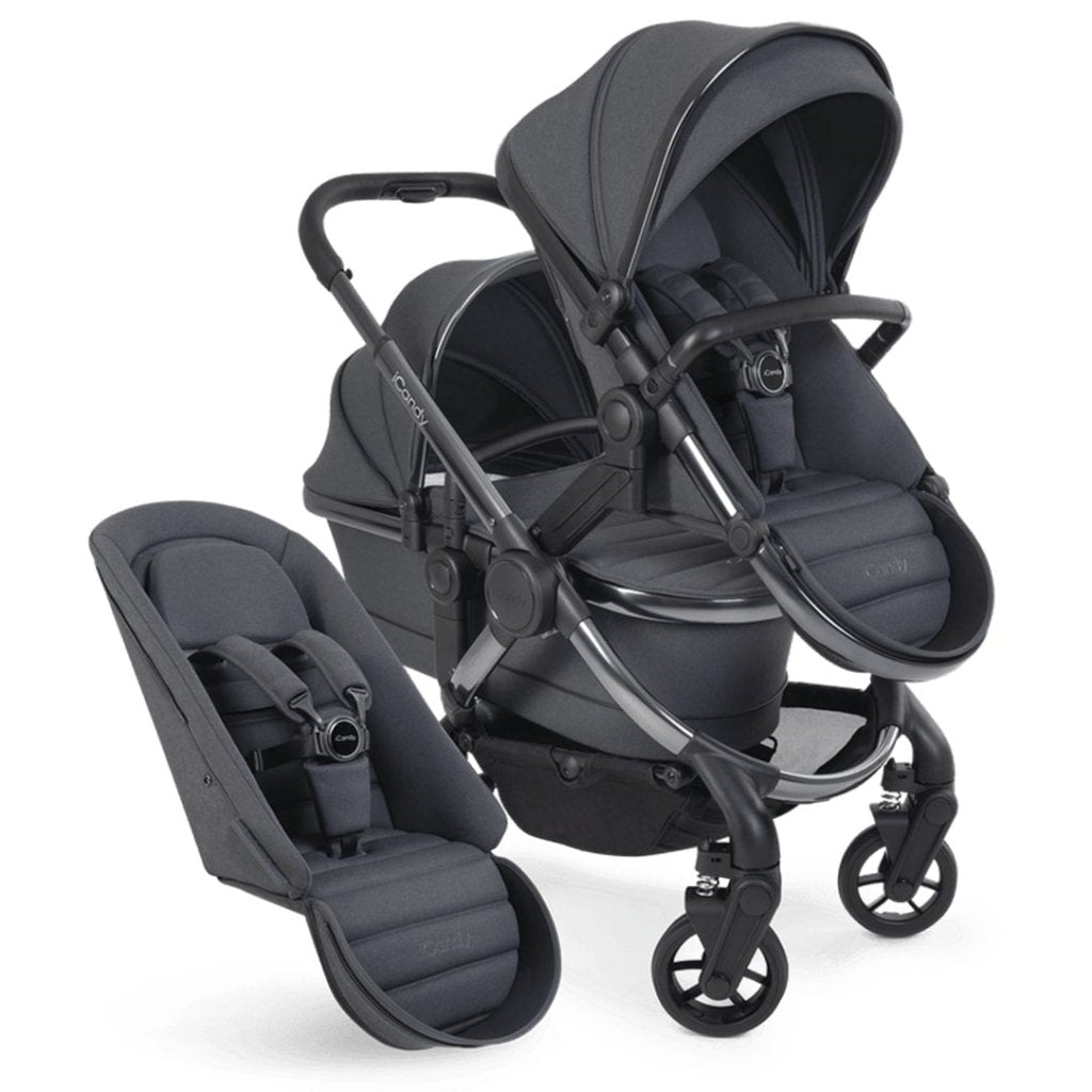 Bambinista - ICANDY - Travel Bundles - ICANDY Peach 7 Double Pushchair and Carrycot Combo Set - Dark Grey