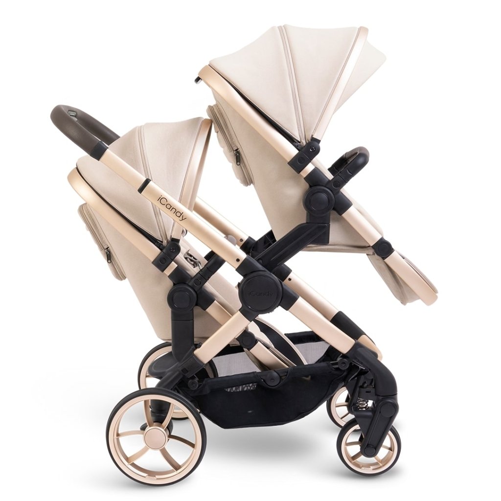 Bambinista - ICANDY - Travel - ICANDY Peach 7 Double Pushchair and Carrycot Complete Bundle Set - Blonde (Biscotti)