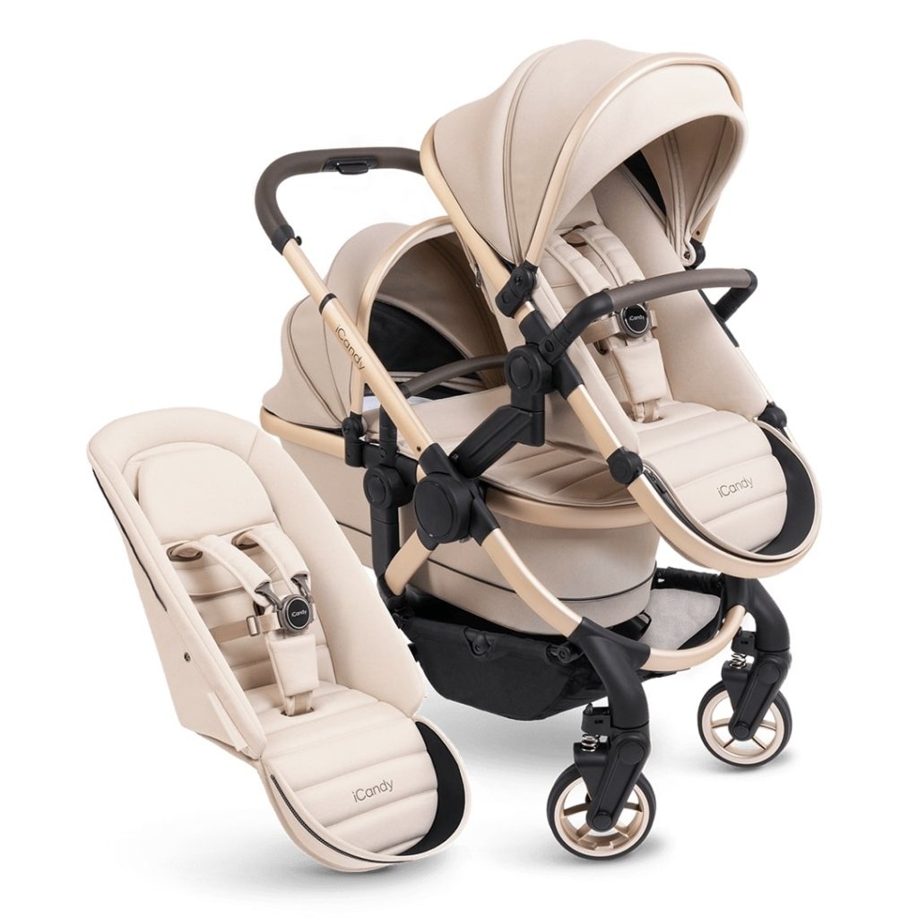 Bambinista-ICANDY-Travel-ICANDY Peach 7 Double Pushchair and Carrycot Complete Bundle Set - Blonde (Biscotti)