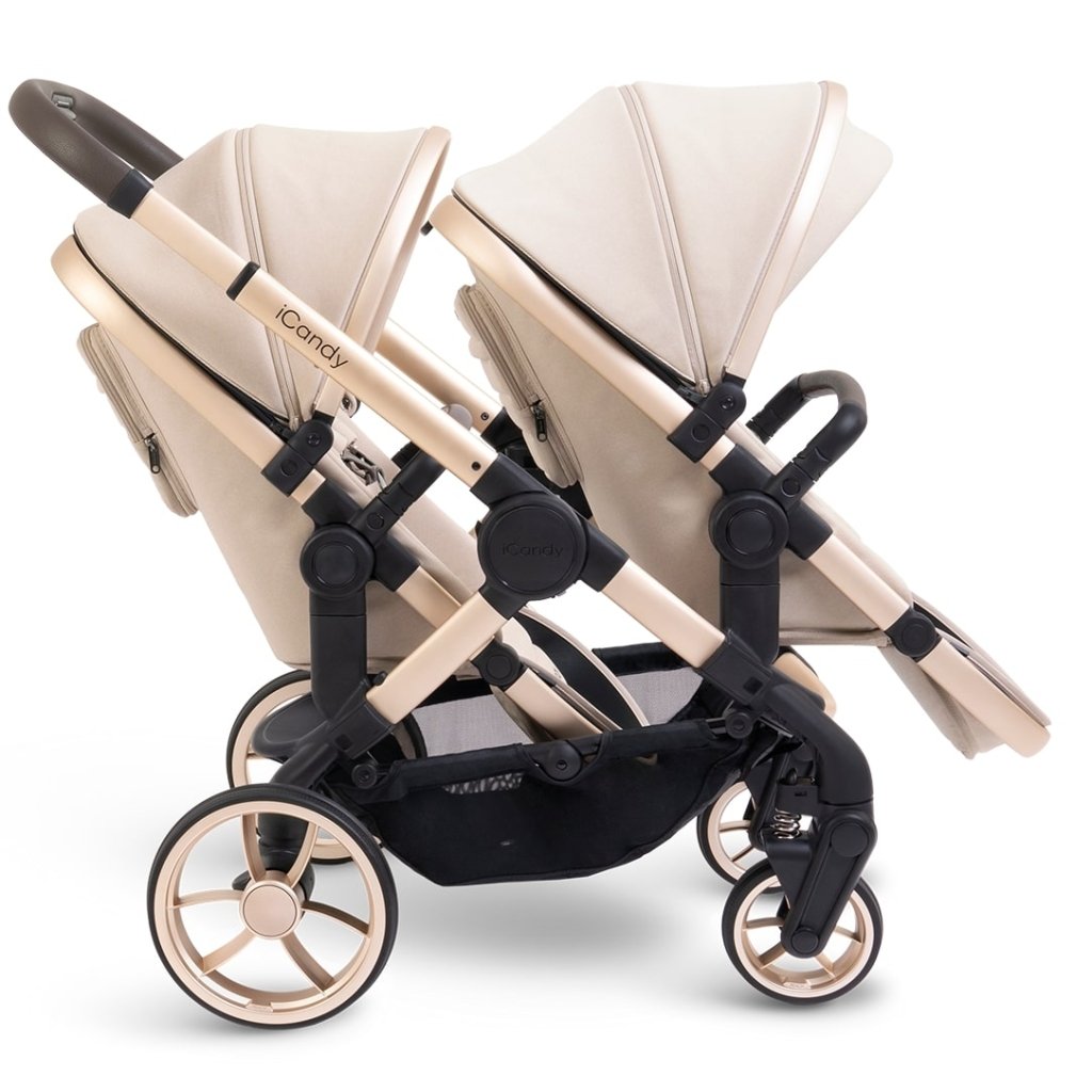 Bambinista - ICANDY - Travel - ICANDY Peach 7 Double Pushchair and Carrycot Complete Bundle Set - Blonde (Biscotti)