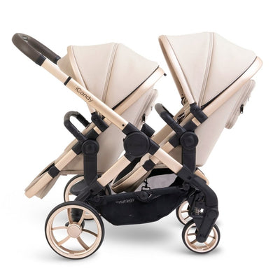 Bambinista - ICANDY - Travel - ICANDY Peach 7 Double Pushchair and Carrycot Complete Bundle Set - Blonde (Biscotti)