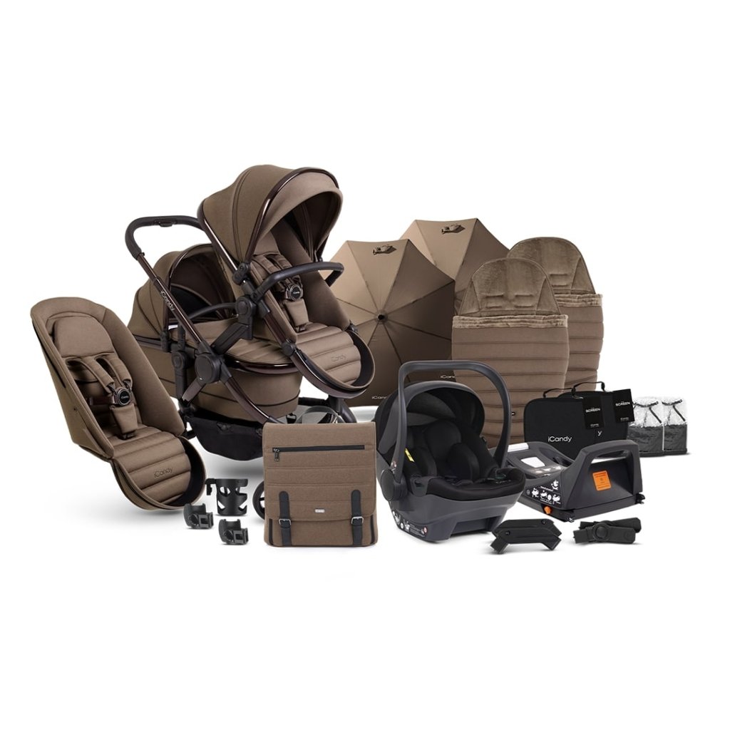 Bambinista - ICANDY - Travel - ICANDY Peach 7 Double Pushchair and Carrycot Complete Bundle Set - Coco