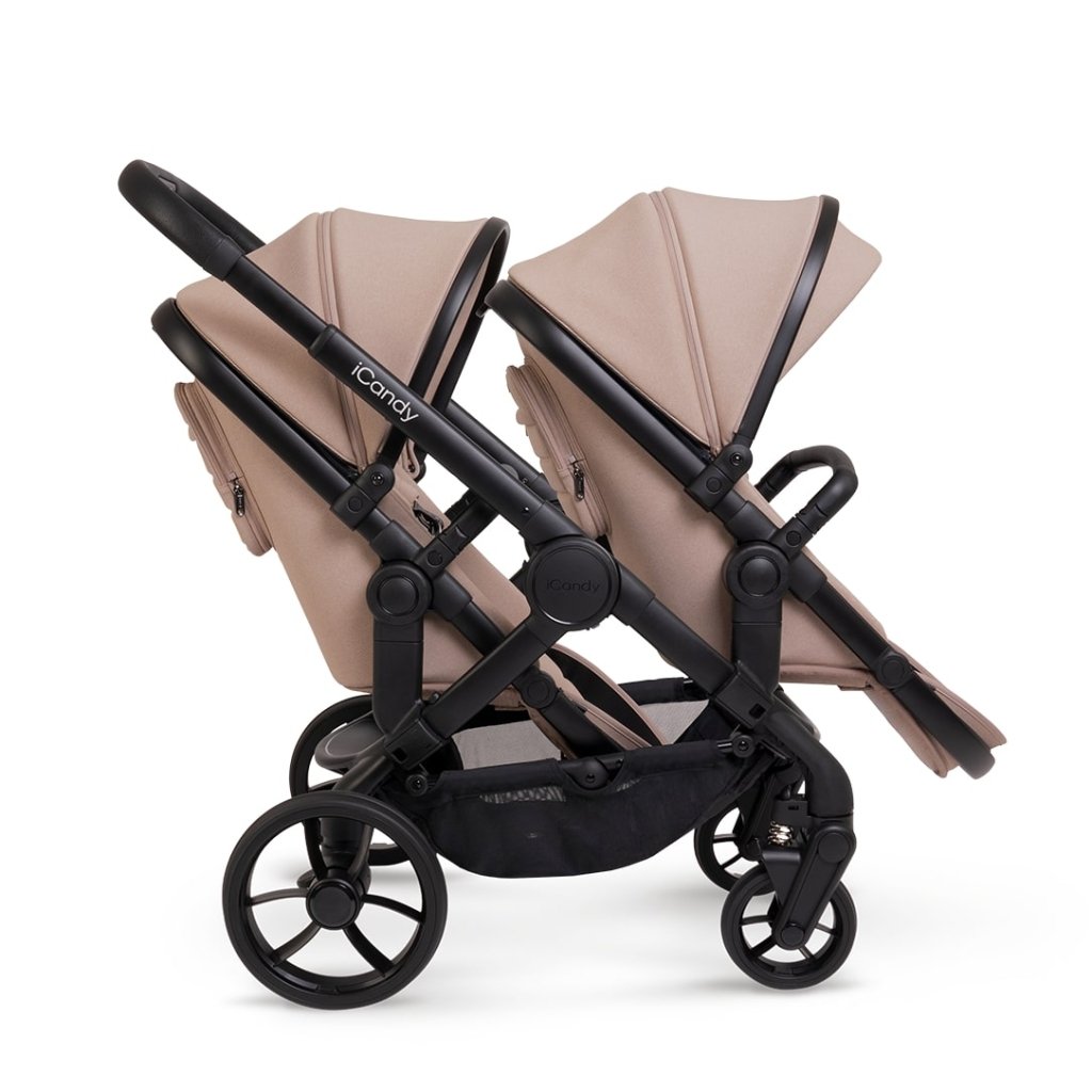 Bambinista - ICANDY - Travel - ICANDY Peach 7 Double Pushchair and Carrycot Complete Bundle Set - Jet (Cookie)