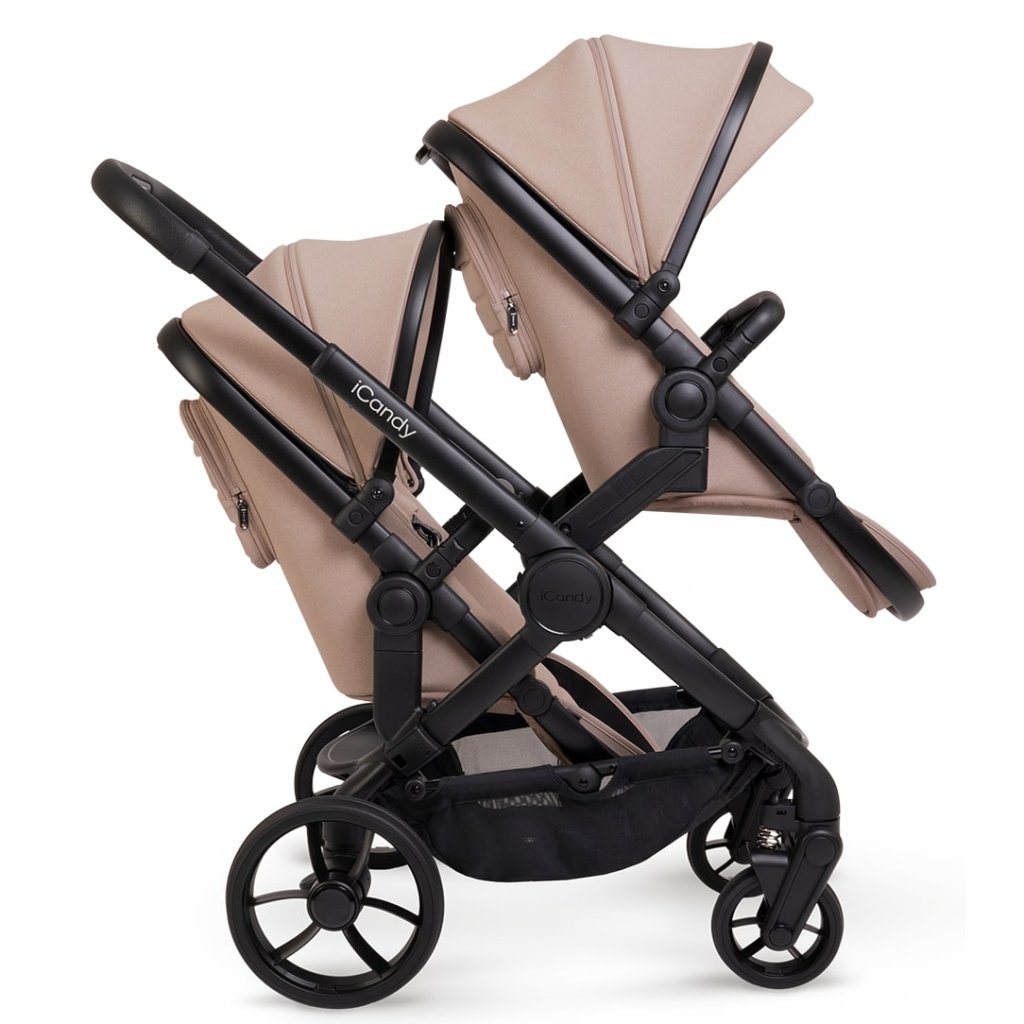 Bambinista - ICANDY - Travel - ICANDY Peach 7 Double Pushchair and Carrycot Complete Bundle Set - Jet (Cookie)