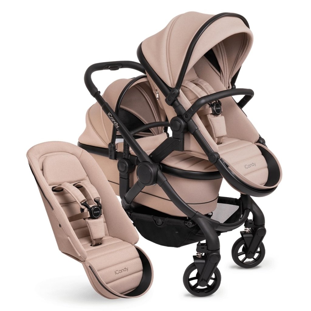 ICANDY Peach 7 Double Pushchair and Carrycot Complete Bundle Set Jet Bambinista