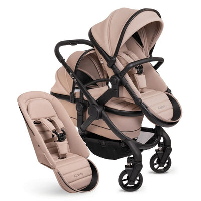 Bambinista-ICANDY-Travel-ICANDY Peach 7 Double Pushchair and Carrycot Complete Bundle Set - Jet (Cookie)