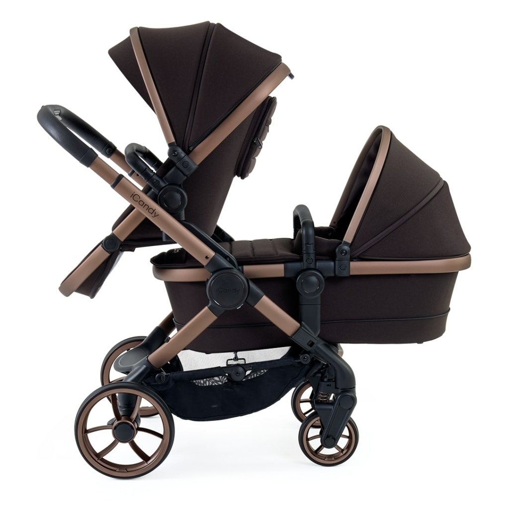 Bambinista - ICANDY - Travel Bundles - ICANDY Peach 7 Double Pushchair and Carrycot Complete Bundle Set - Pecan