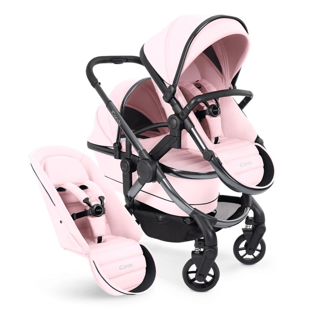 Bambinista-ICANDY-Travel-ICANDY Peach 7 Double Pushchair and Carrycot Complete Bundle Set - Phantom (Blush)