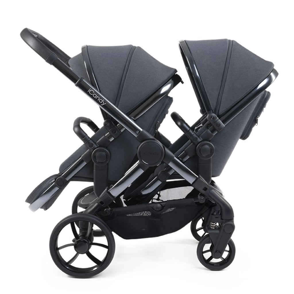 Bambinista - ICANDY - Travel - ICANDY Peach 7 Double Pushchair and Carrycot Complete Bundle Set - Phantom (Dark Grey)