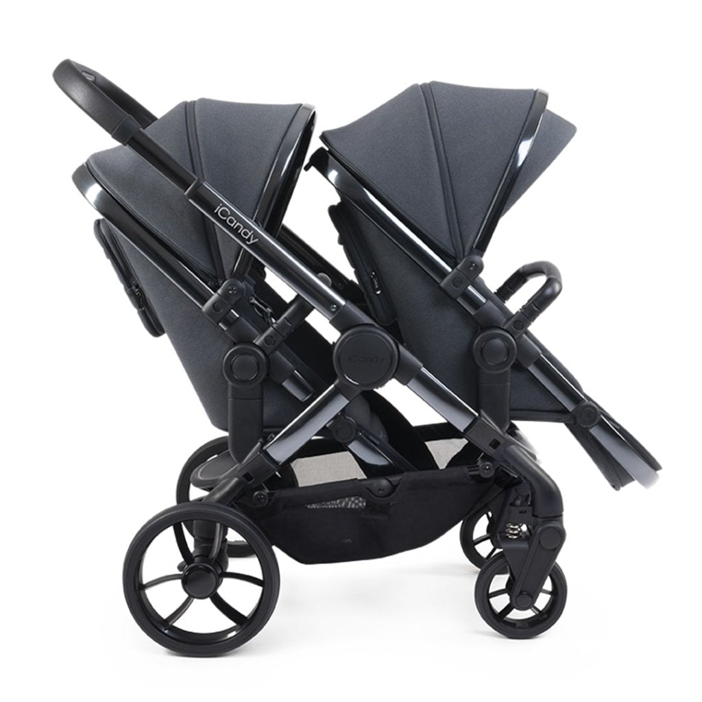 Bambinista - ICANDY - Travel - ICANDY Peach 7 Double Pushchair and Carrycot Complete Bundle Set - Phantom (Dark Grey)