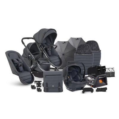 Bambinista - ICANDY - Travel - ICANDY Peach 7 Double Pushchair and Carrycot Complete Bundle Set - Phantom (Dark Grey)