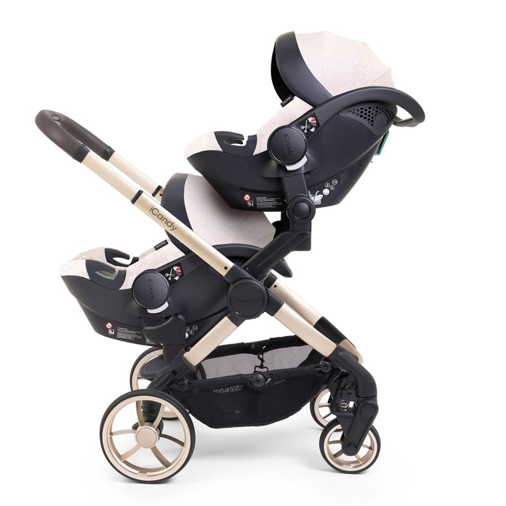 Bambinista - ICANDY - Travel - ICANDY Peach 7 Twin Pushchair and Carrycot Combo Set - Blonde (Biscotti)