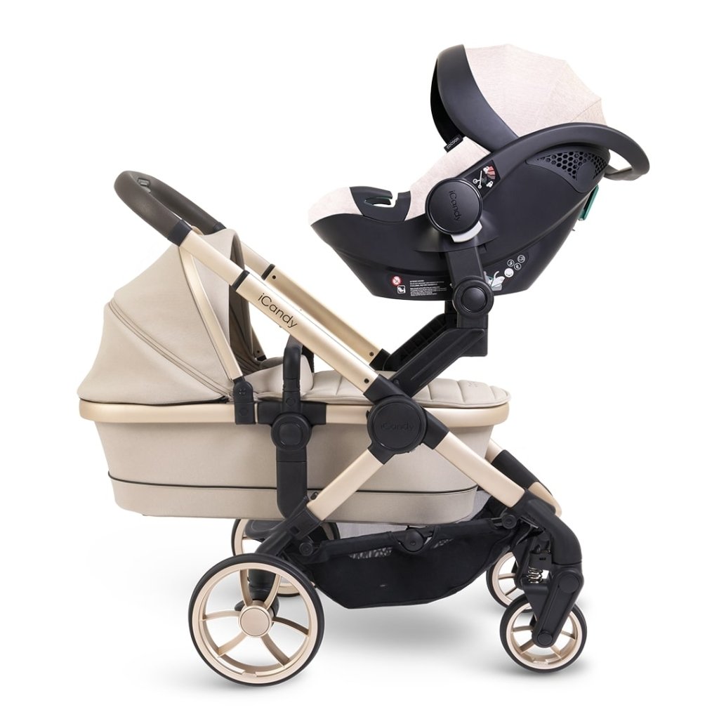 Bambinista - ICANDY - Travel - ICANDY Peach 7 Twin Pushchair and Carrycot Combo Set - Blonde (Biscotti)