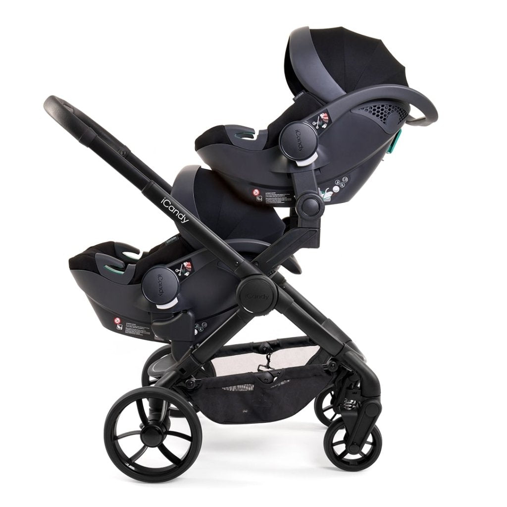 Bambinista - ICANDY - Travel - ICANDY Peach 7 Twin Pushchair and Carrycot Combo Set - Jet (Cookie)