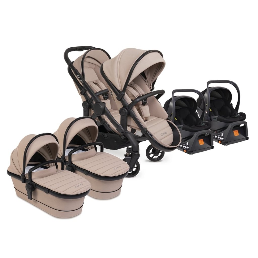 Bambinista - ICANDY - Travel - ICANDY Peach 7 Twin Pushchair and Carrycot Combo Set - Jet (Cookie)